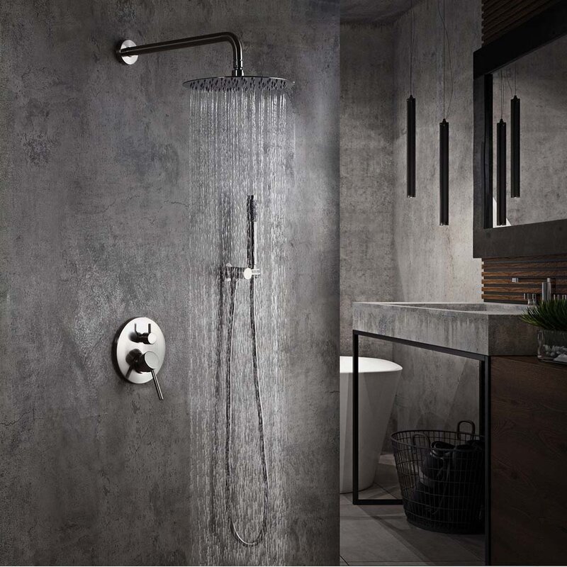 Homary Modern Brushed Nickel Wall Mounted Rain Shower System With 12 Round Rainfall Shower Head 